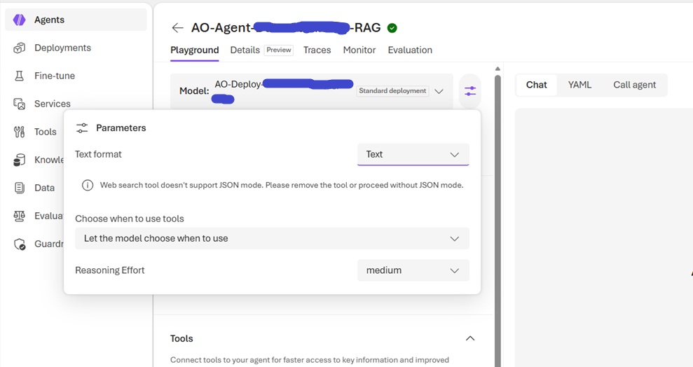 Screenshot of Reasoning Effort setting in MS Foundry