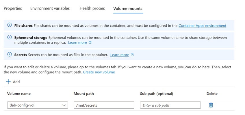 Mounting the dab config file in Azure Containers
