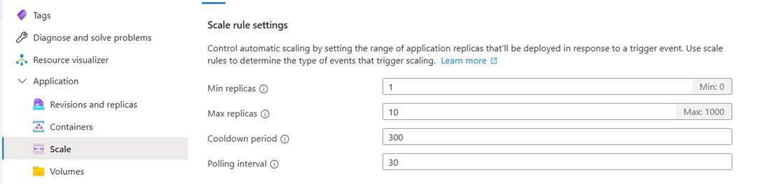 Scale setting in Azure container