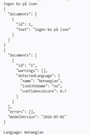 Screenshot of Ingen ko på isen coming back incorrectly as Norwegian